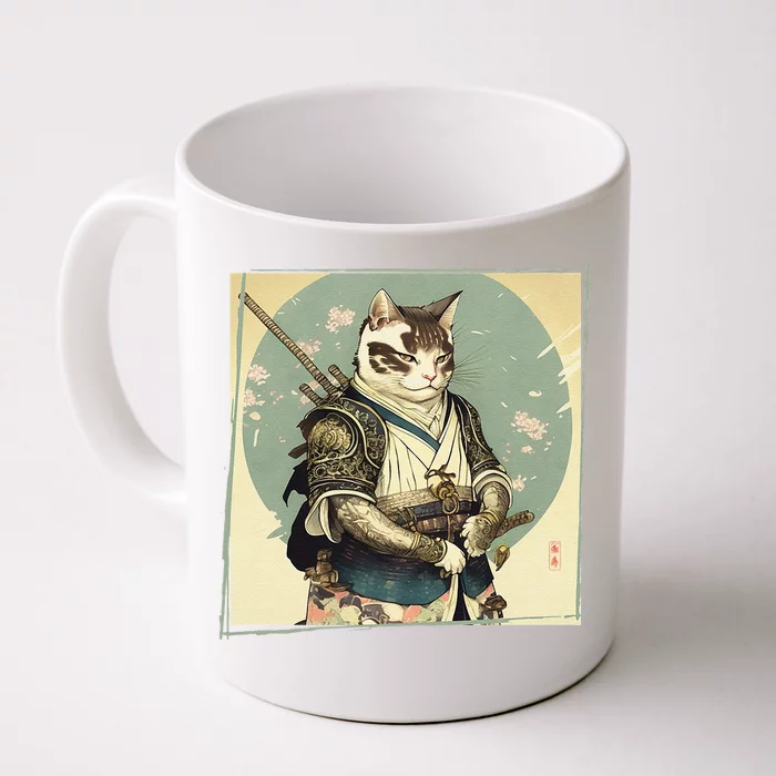 Japanese Art Cat Ninja Ukiyo-e Anime Style Samurai Cat Front & Back Coffee Mug