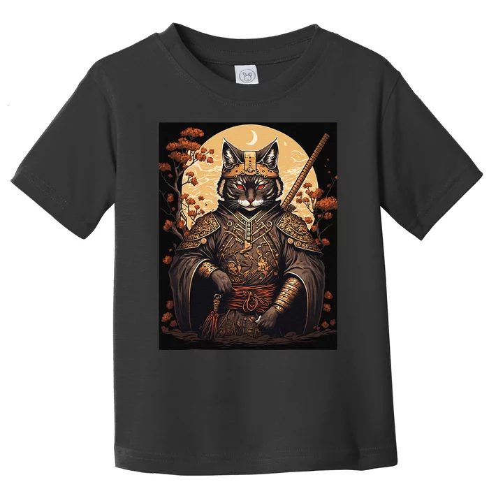 Japanese Art Cat Ninja Ukiyo-e Anime Style Samurai Cat Toddler T-Shirt