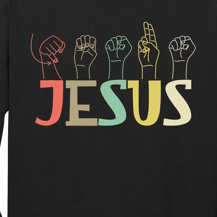 Jesus ASL Christian Deaf DHH ASL Teacher Sign Language Tall Long Sleeve T-Shirt