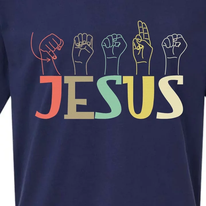 Jesus ASL Christian Deaf DHH ASL Teacher Sign Language Sueded Cloud Jersey T-Shirt