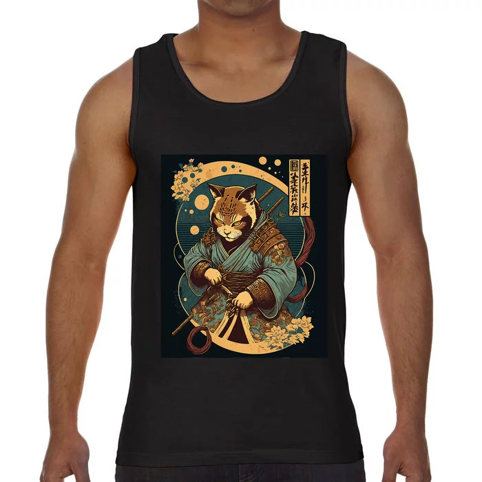 Japanese Art Cat Ninja Ukiyo-e Anime Style Samurai Cat Comfort Colors® Tank Top