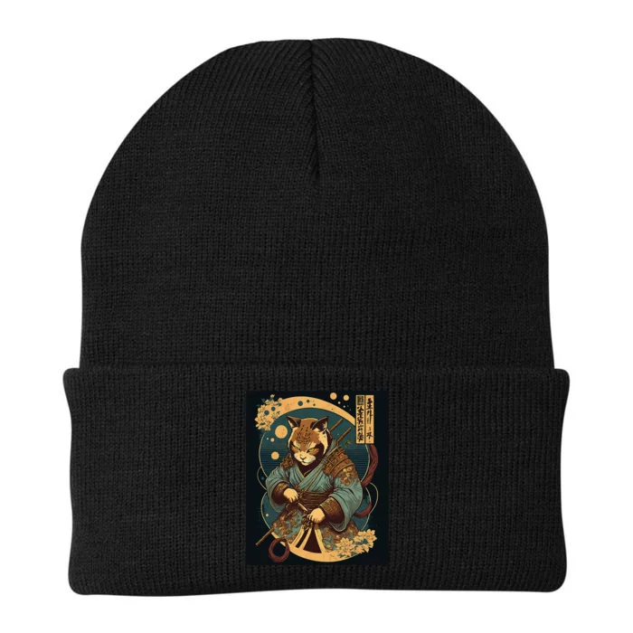 Japanese Art Cat Ninja Ukiyo-e Anime Style Samurai Cat Knit Cap Winter Beanie