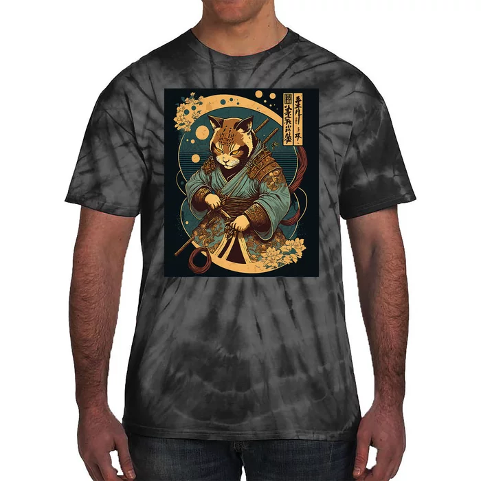 Japanese Art Cat Ninja Ukiyo-e Anime Style Samurai Cat Tie-Dye T-Shirt