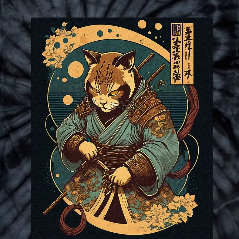 Japanese Art Cat Ninja Ukiyo-e Anime Style Samurai Cat Tie-Dye T-Shirt