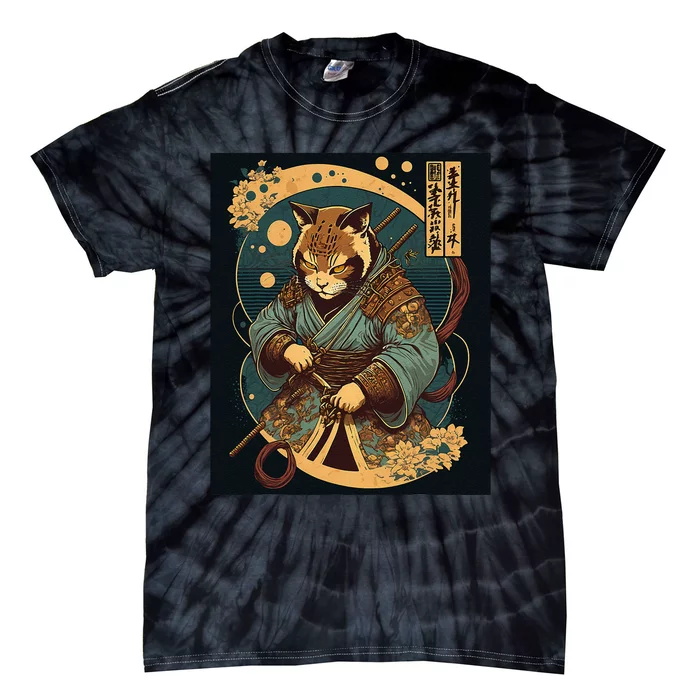 Japanese Art Cat Ninja Ukiyo-e Anime Style Samurai Cat Tie-Dye T-Shirt