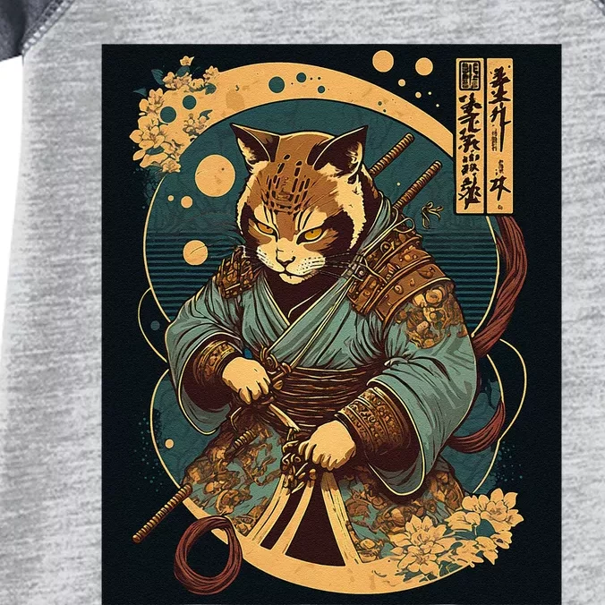 Japanese Art Cat Ninja Ukiyo-e Anime Style Samurai Cat Infant Baby Jersey Bodysuit