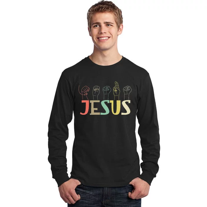 Jesus ASL Christian Deaf DHH ASL Teacher Sign Language Tall Long Sleeve T-Shirt