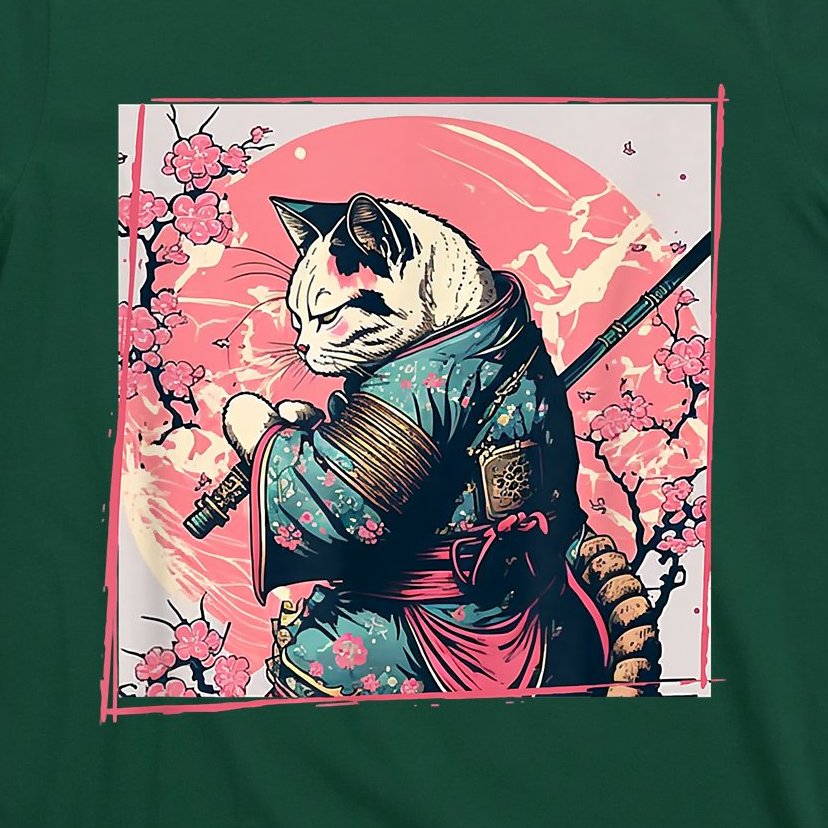 Japanese Art Cat Ninja Ukiyo E Anime Style Samurai Cat T-Shirt ...