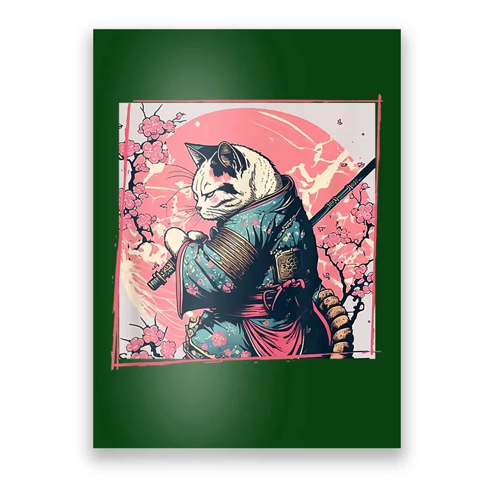 Japanese Art Cat Ninja Ukiyo E Anime Style Samurai Cat Poster