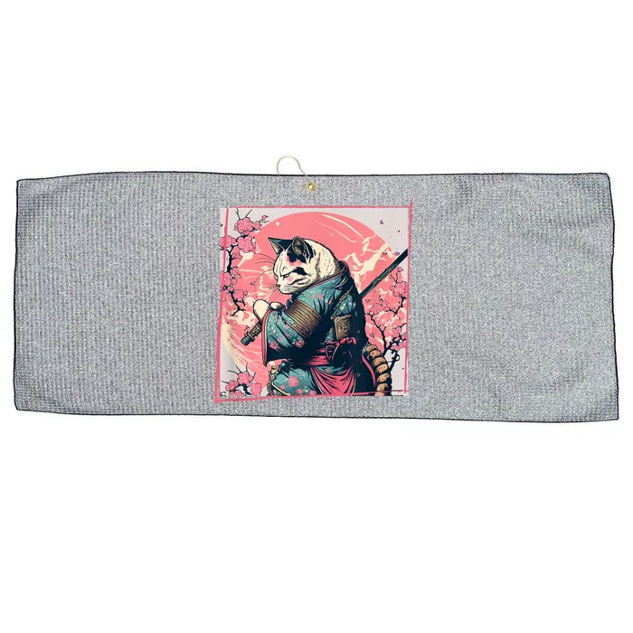 Japanese Art Cat Ninja Ukiyo E Anime Style Samurai Cat Large Microfiber Waffle Golf Towel