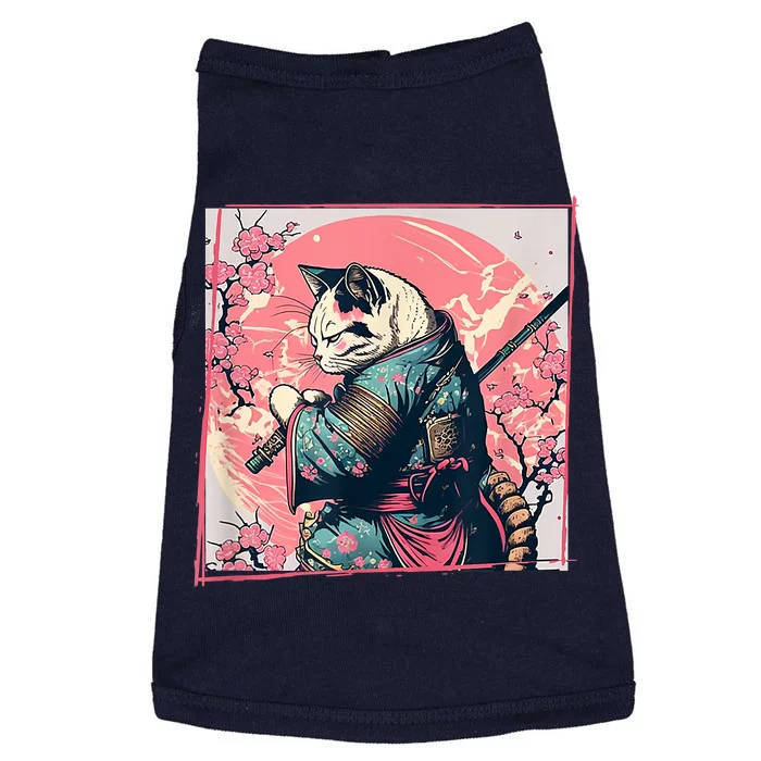 Japanese Art Cat Ninja Ukiyo E Anime Style Samurai Cat Doggie Tank