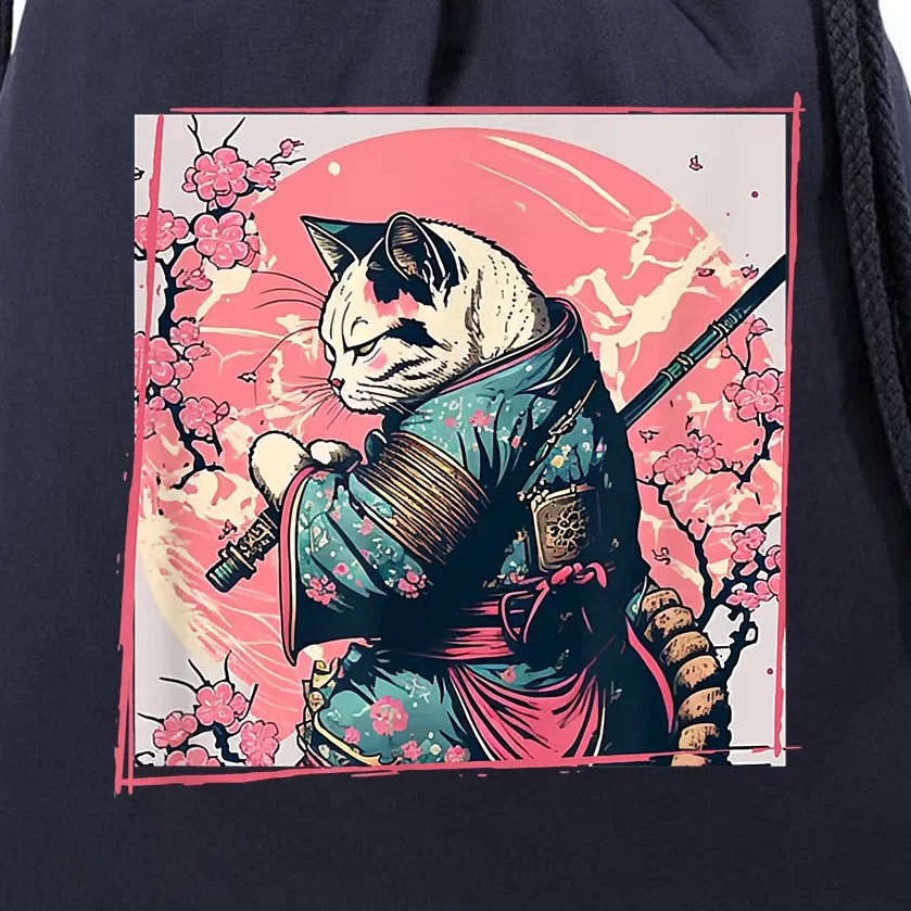 Japanese Art Cat Ninja Ukiyo E Anime Style Samurai Cat Drawstring Bag