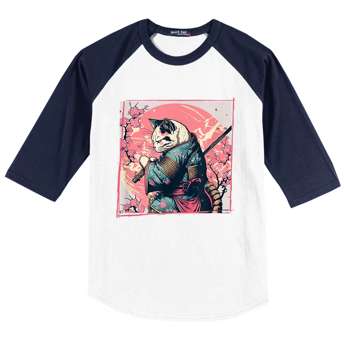 Japanese Art Cat Ninja Ukiyo E Anime Style Samurai Cat Baseball Sleeve Shirt