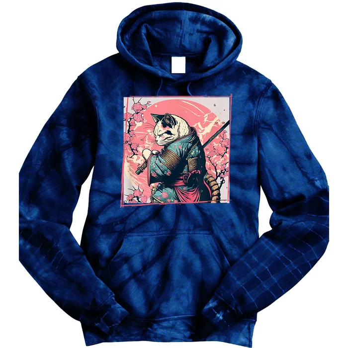 Japanese Art Cat Ninja Ukiyo E Anime Style Samurai Cat Tie Dye Hoodie