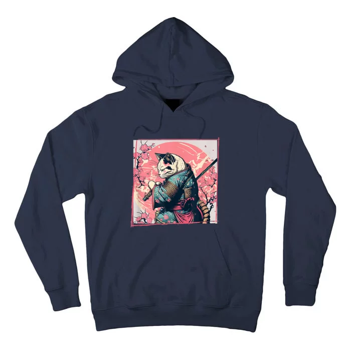 Japanese Art Cat Ninja Ukiyo E Anime Style Samurai Cat Tall Hoodie