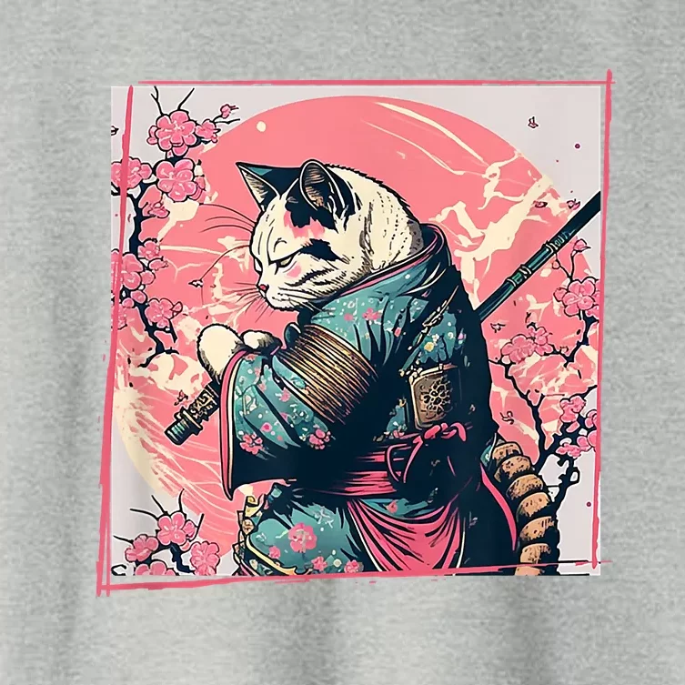 Japanese Art Cat Ninja Ukiyo E Anime Style Samurai Cat Women's Crop Top Tee