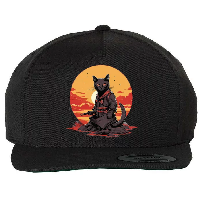 Japanese Art Cat Ninja Ukiyoe Anime Samurai Cat Wool Snapback Cap