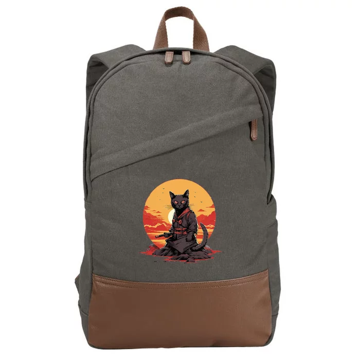 Japanese Art Cat Ninja Ukiyoe Anime Samurai Cat Cotton Canvas Backpack