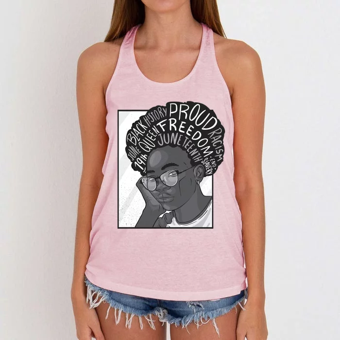 Juneteenth Afro Celebration Representation Gift Women's Knotted Racerback Tank