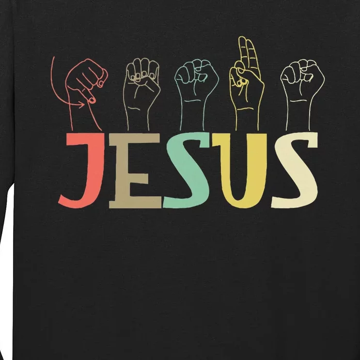 Jesus Asl Christian Deaf Dhh Asl Teacher Sign Language Tall Long Sleeve T-Shirt