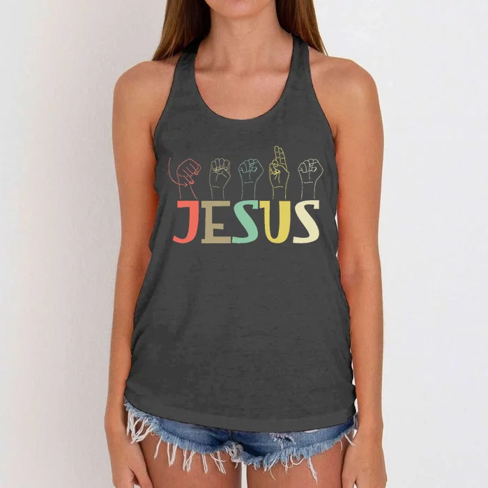 Jesus Asl Christian Deaf Dhh Asl Teacher Sign Language Women's Knotted Racerback Tank