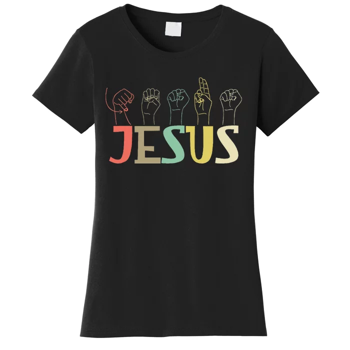 Jesus Asl Christian Deaf Dhh Asl Teacher Sign Language Women's T-Shirt