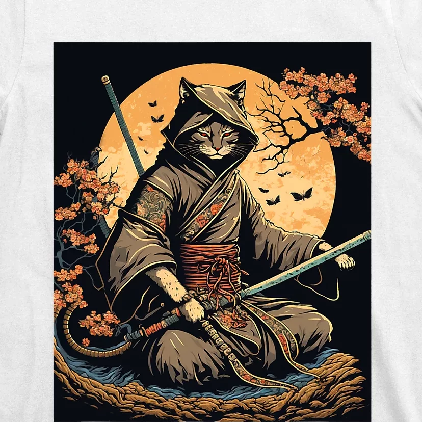 Japanese Art Cat Ninja Ukiyoe Anime Style Samurai Cat T-Shirt ...