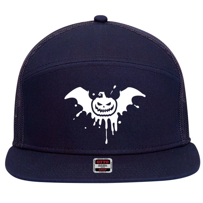 Jack O Lantern Bat 7 Panel Mesh Trucker Snapback Hat