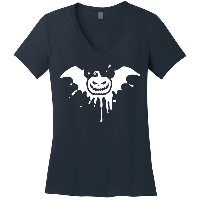 Jack O Lantern Bat Women's V-Neck T-Shirt