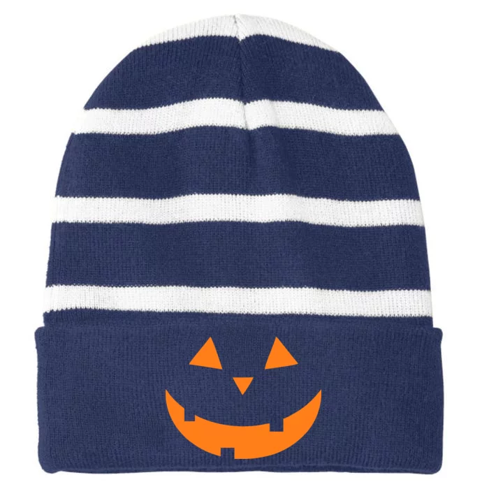 Jack o Lantern Pumpkin Face Striped Beanie with Solid Band