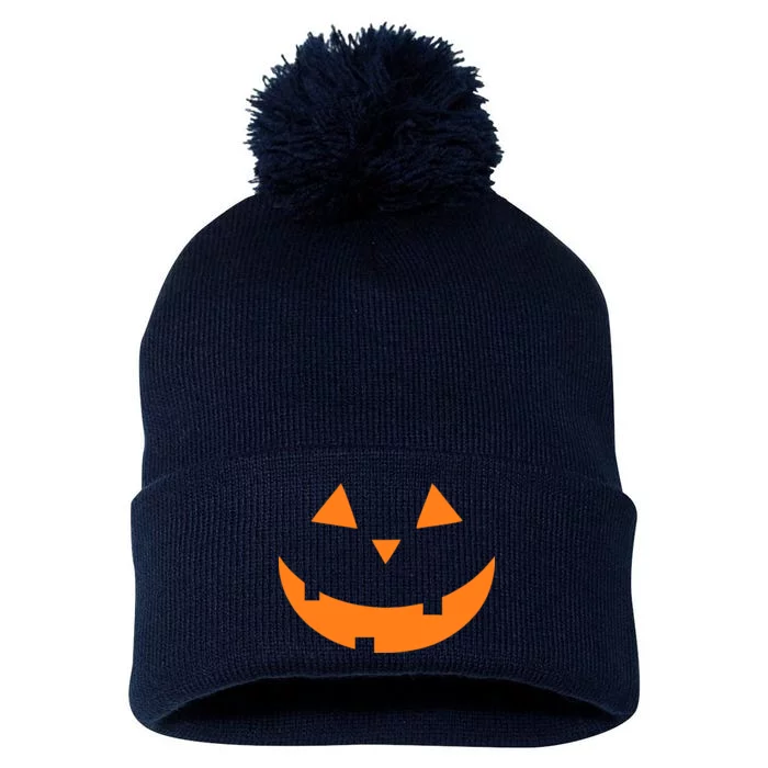 Jack o Lantern Pumpkin Face Pom Pom 12in Knit Beanie