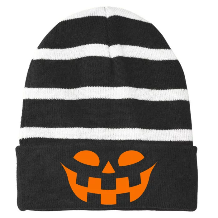 Jack O Lantern Scary Spookey Face Striped Beanie with Solid Band