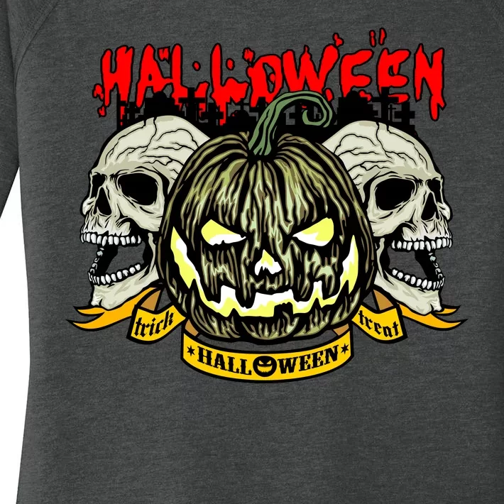 Jack o Lantern Skulls Halloween Women's Perfect Tri Tunic Long Sleeve Shirt