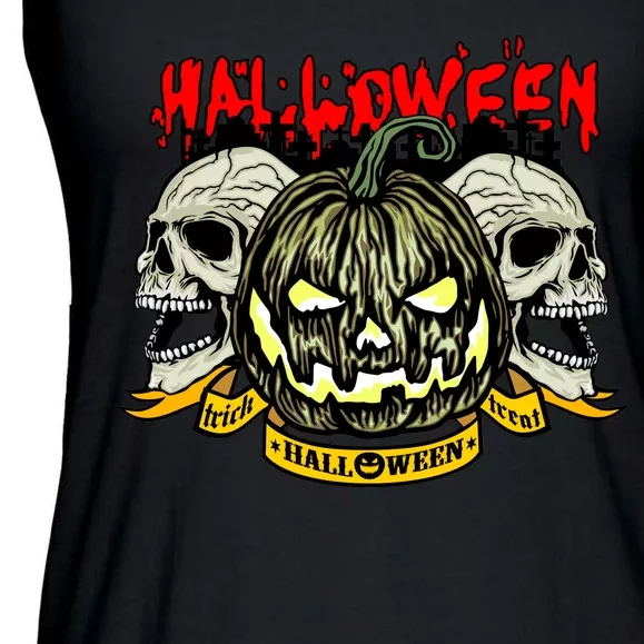 Jack o Lantern Skulls Halloween Ladies Essential Flowy Tank