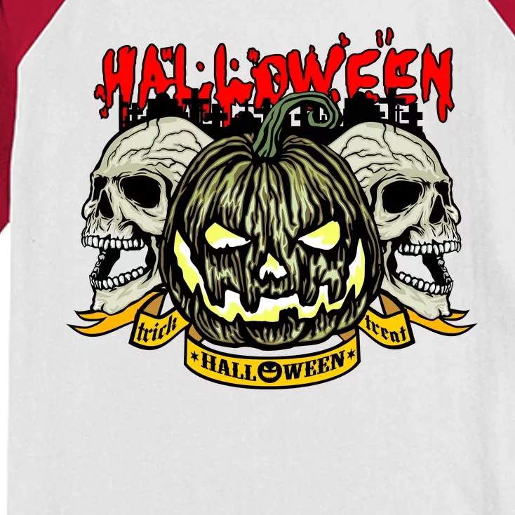 Jack o Lantern Skulls Halloween Kids Colorblock Raglan Jersey