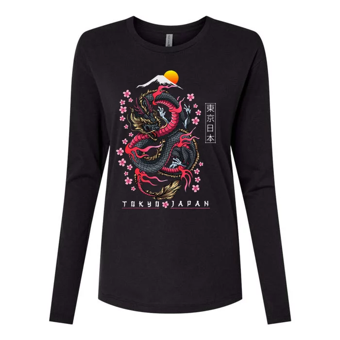 Japanese Aesthetic Dragon Tokyo Japan Womens Cotton Relaxed Long Sleeve T-Shirt