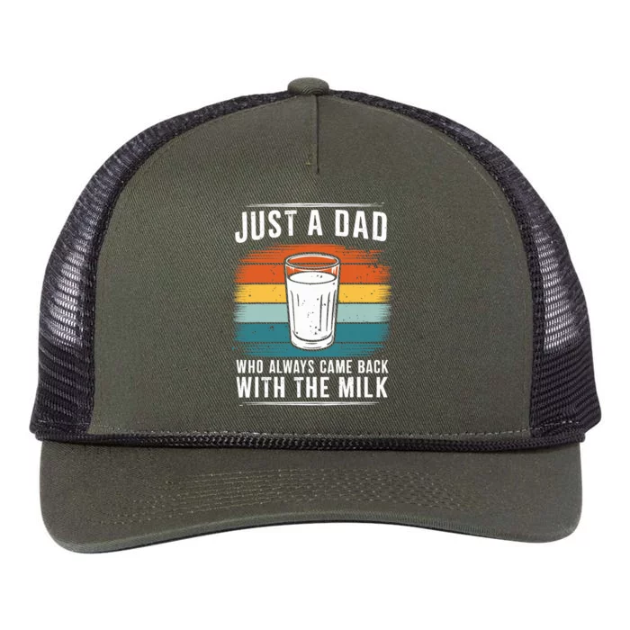 Just A Dad Who Always Came Back With The Milk Fathers Day Retro Rope Trucker Hat Cap