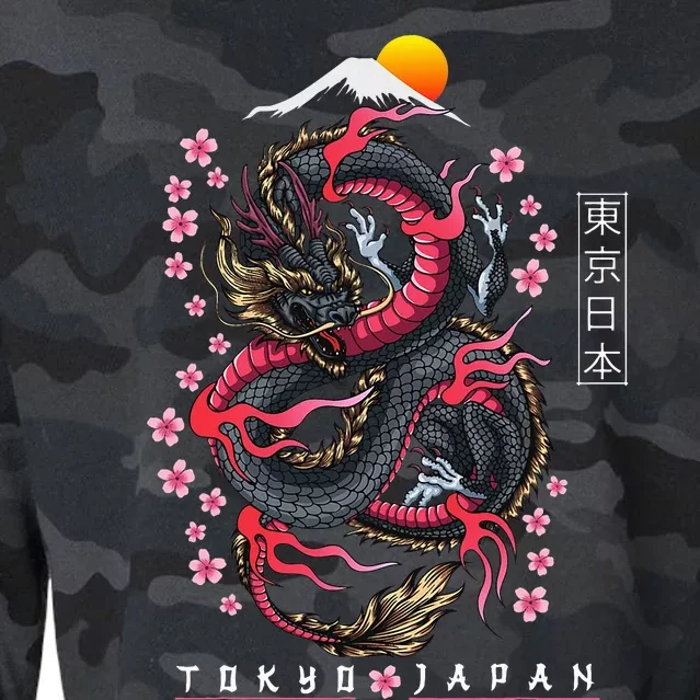 Japanese Aesthetic Dragon Tokyo Japan Manga Anime Asian 80’s Cropped Pullover Crew