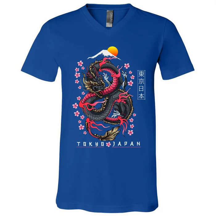 Japanese Aesthetic Dragon Tokyo Japan Manga Anime Asian 80’s V-Neck T-Shirt