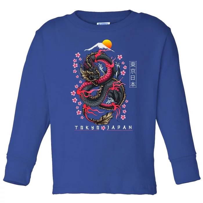 Japanese Aesthetic Dragon Tokyo Japan Manga Anime Asian 80’s Toddler Long Sleeve Shirt