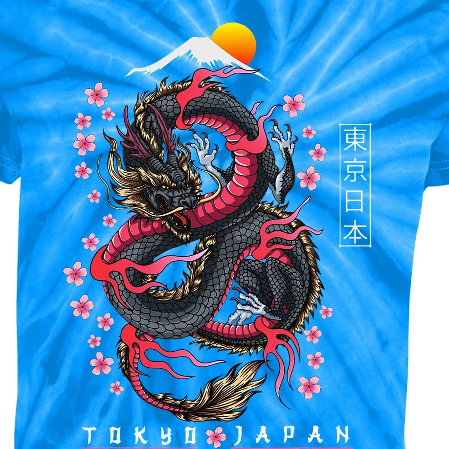 Japanese Aesthetic Dragon Tokyo Japan Manga Anime Asian 80’s Kids Tie-Dye T-Shirt