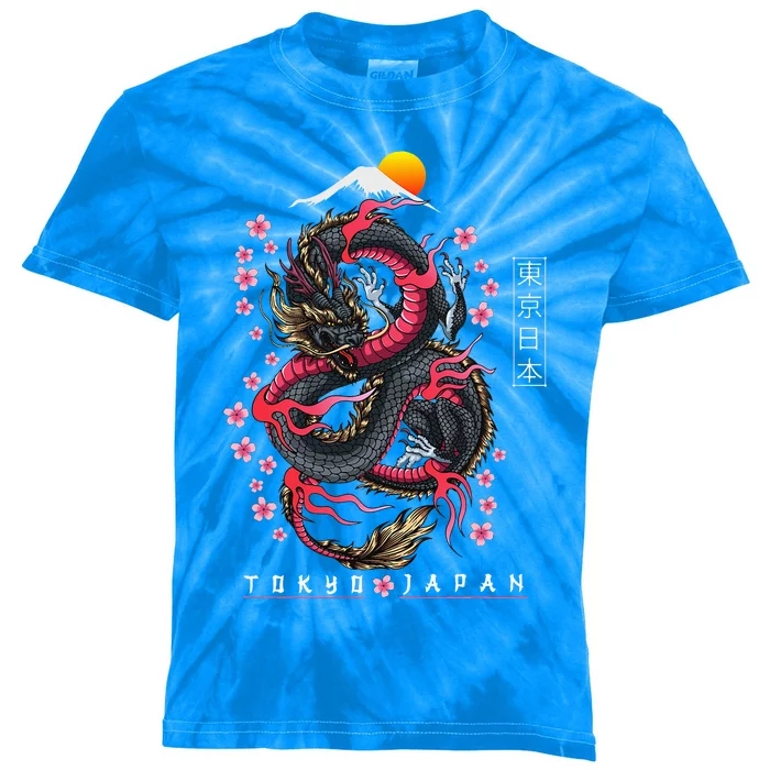 Japanese Aesthetic Dragon Tokyo Japan Manga Anime Asian 80’s Kids Tie-Dye T-Shirt