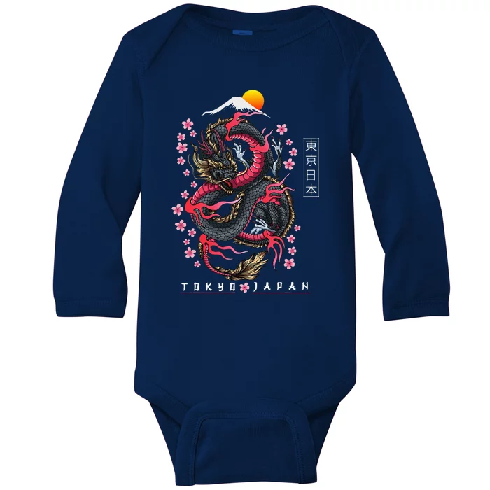 Japanese Aesthetic Dragon Tokyo Japan Manga Anime Asian 80’s Baby Long Sleeve Bodysuit