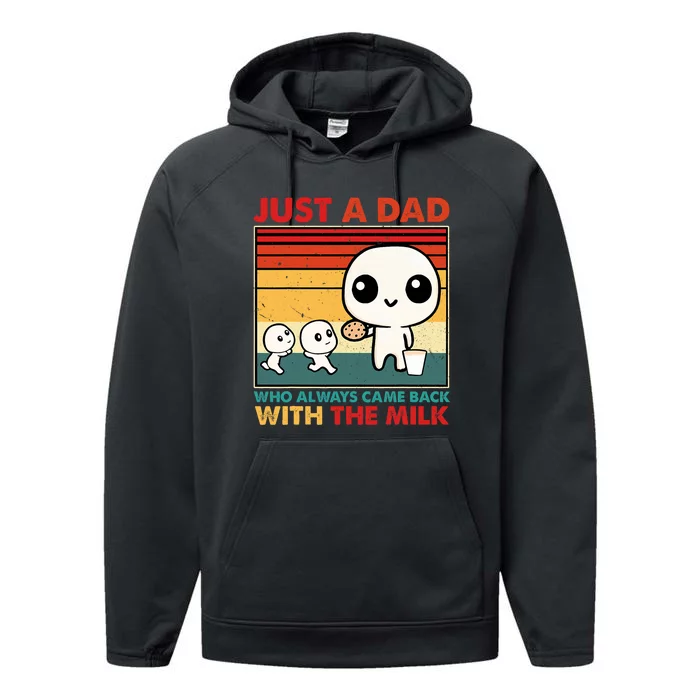 Just A Dad Who Always Came Back With The Milk Retro Father Performance Fleece Hoodie