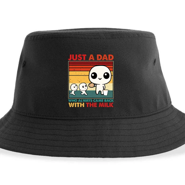 Just A Dad Who Always Came Back With The Milk Retro Father Sustainable Bucket Hat