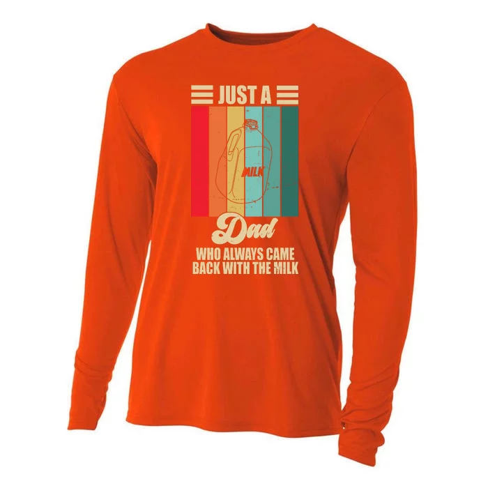 Just A Dad Who Always Came Back With The Milk Funny Retro Cooling Performance Long Sleeve Crew