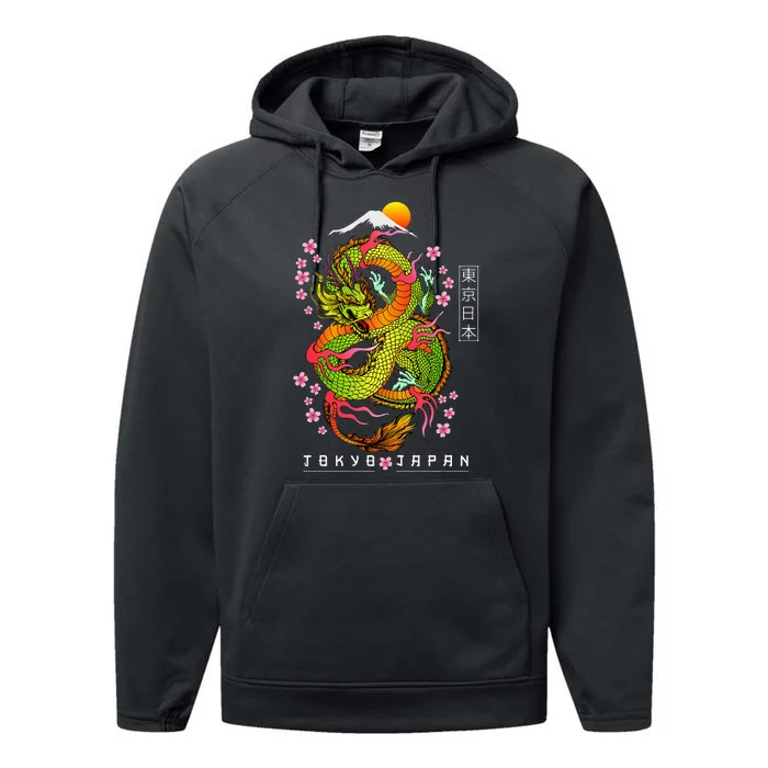 Japanese Aesthetic Dragon Tokyo Japan Asian 80’s Manga Anime Performance Fleece Hoodie