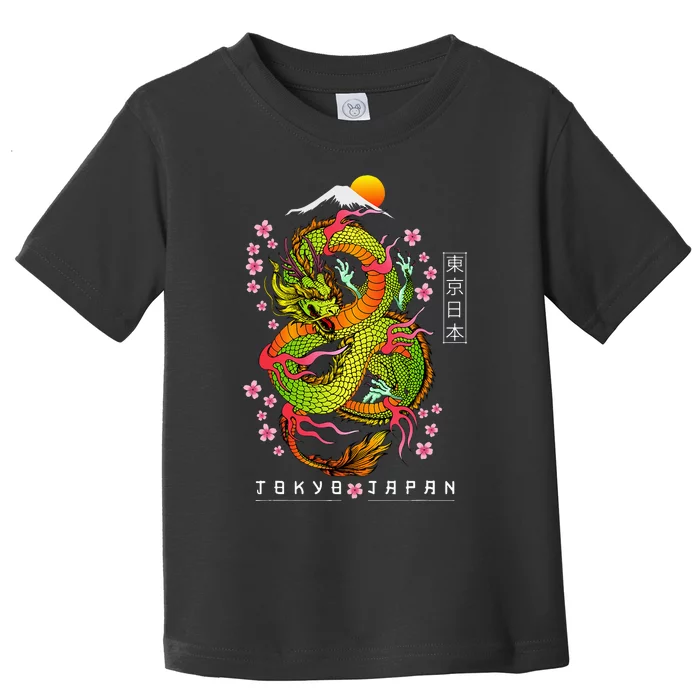 Japanese Aesthetic Dragon Tokyo Japan Asian 80’s Manga Anime Toddler T-Shirt