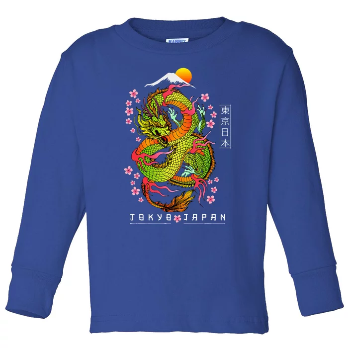 Japanese Aesthetic Dragon Tokyo Japan Asian 80’s Manga Anime Toddler Long Sleeve Shirt