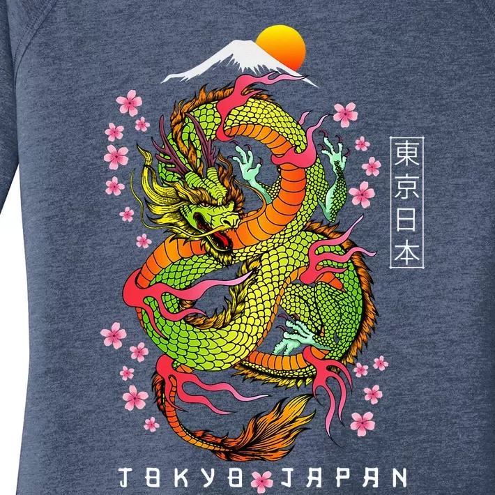 Japanese Aesthetic Dragon Tokyo Japan Asian 80’s Manga Anime Women's Perfect Tri Tunic Long Sleeve Shirt